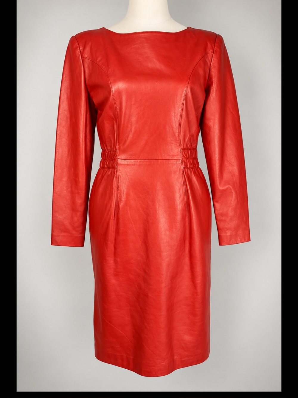 Vintage F. FETCH Red Genuine Leather Dress 90s Bodycon Sheath Pockets 6 8